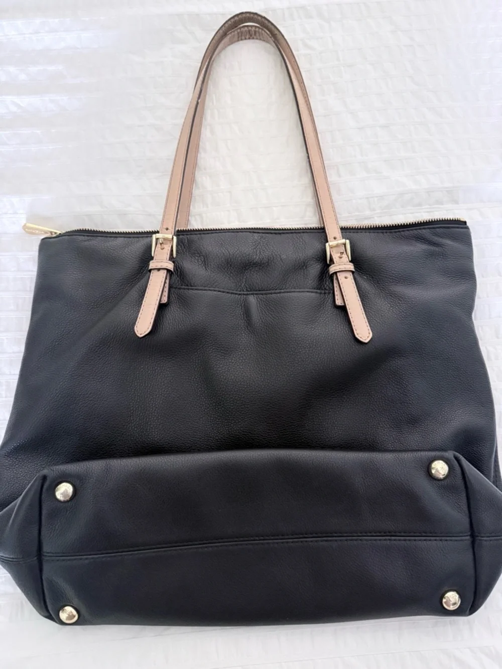 Michael Kors Black Tote with Blush Pink Straps and Gold Accents - Picture 3 of 7